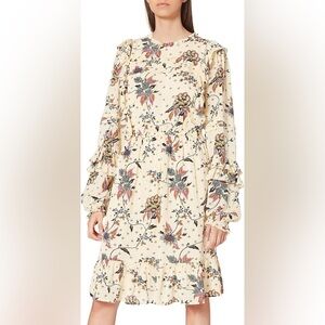 Scotch & Soda Maison Scotch Floral Print Ruffle Long Sleeve Cream Boho Dress